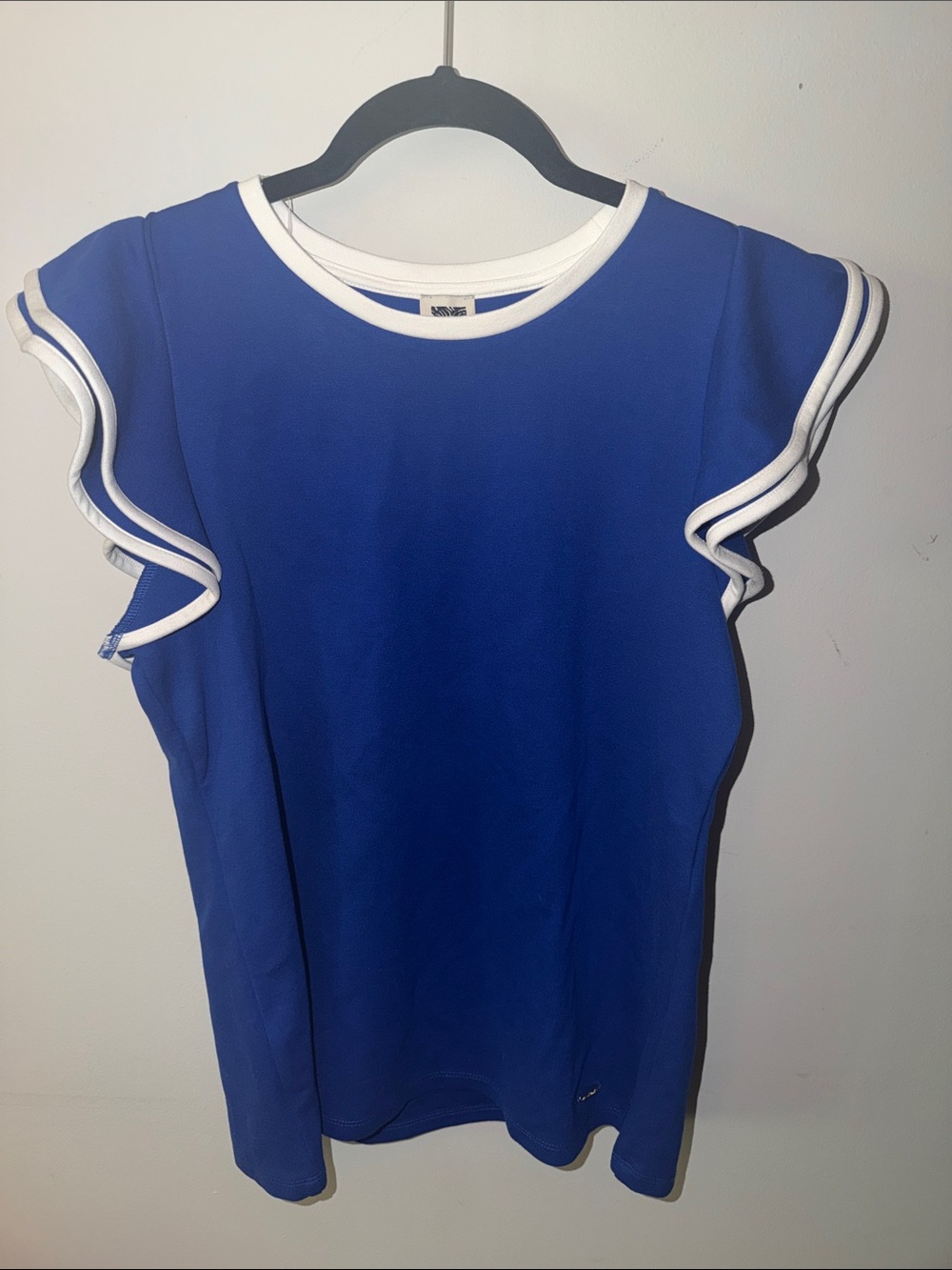 Anne Klein Royal Blue Tank with White Trim and Ruffle Sleeves